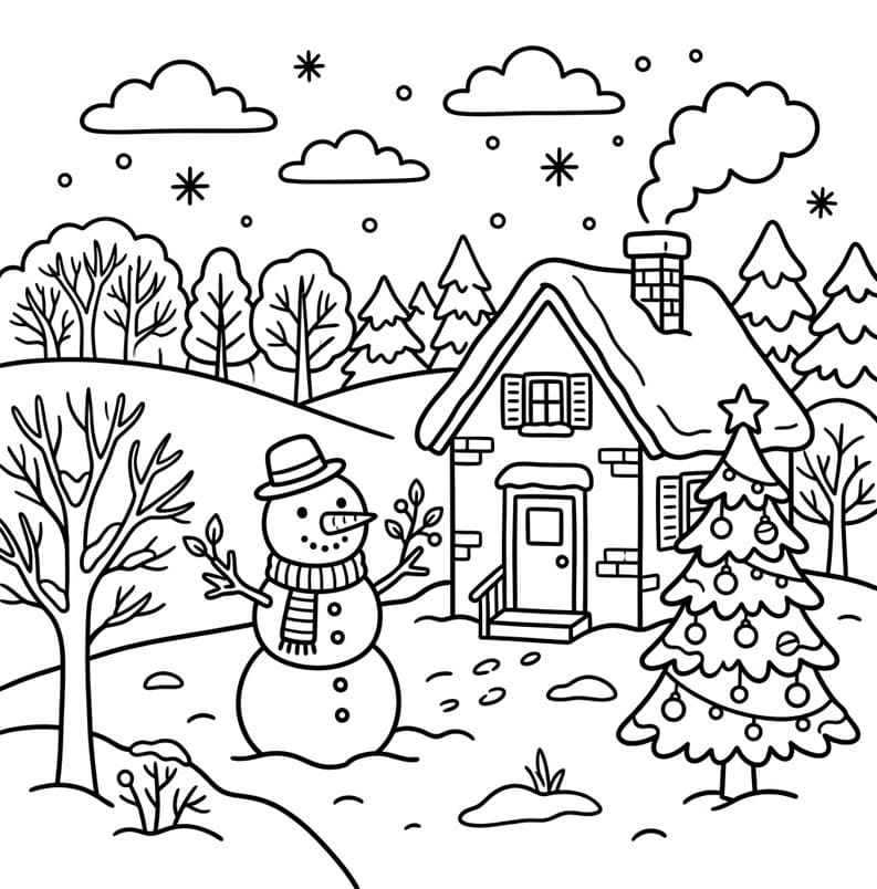 Ngôi Nhà Mùa Đông Và Người Tuyết