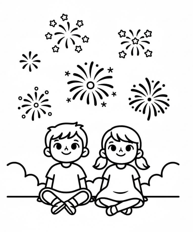 2 Đứa Trẻ Xem Pháo Hoa