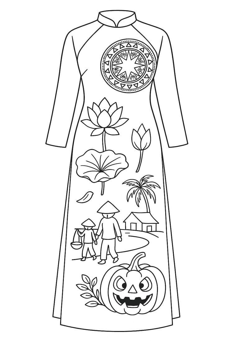 Áo Dài Với Họa Tiết Quả Bí Ngô