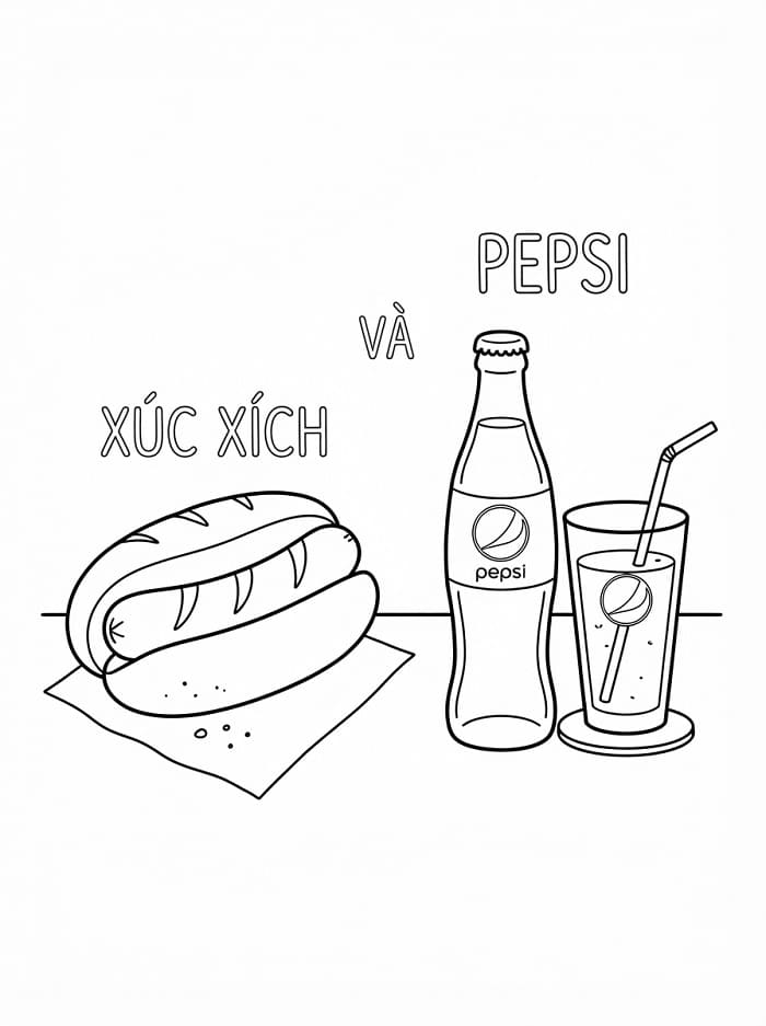 Bánh Mì Xúc Xích và Ly Pespi