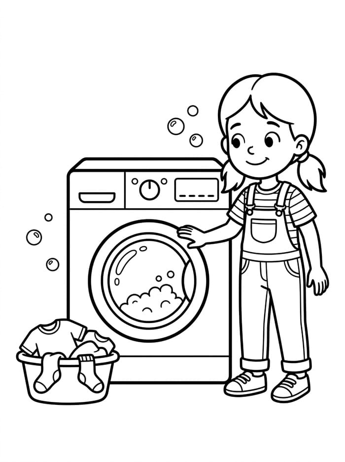 Bé Gái Giặt Đồ Trong Máy Giặt