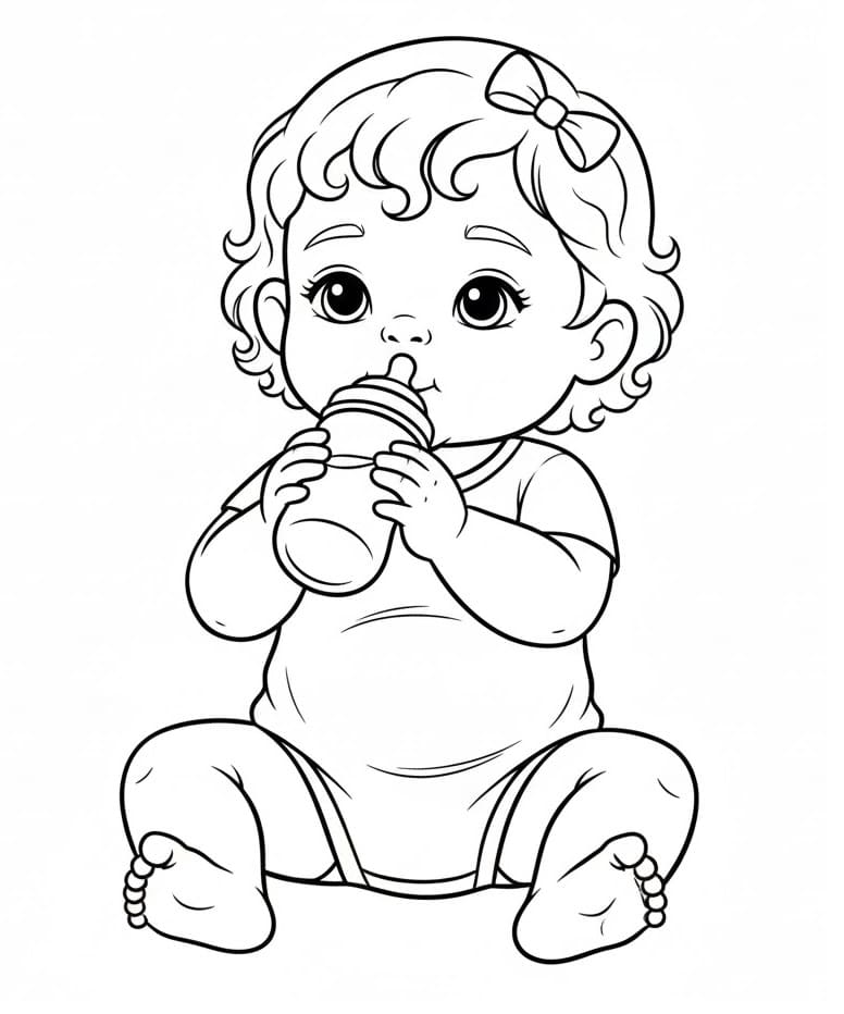 Bé Gái Với Bình Sữa