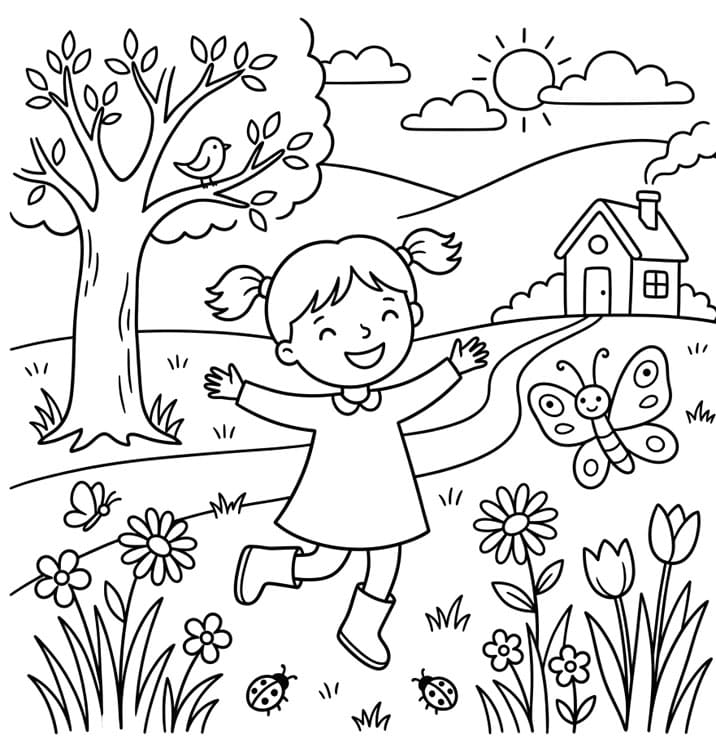 Bé Nhảy Múa Giữa Vườn Hoa Xuân