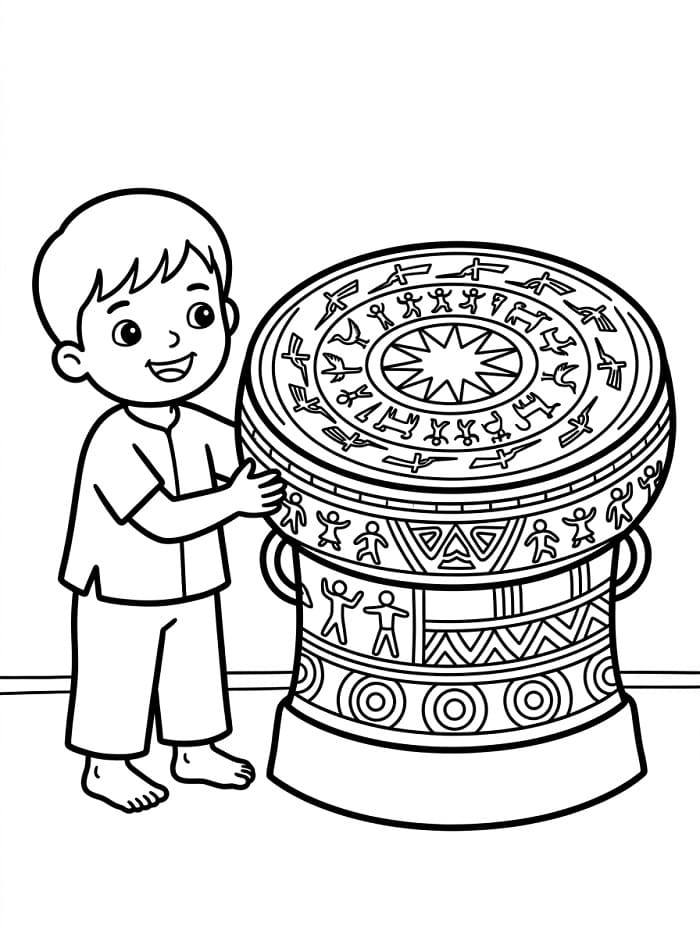 Bé Với Trống Đồng Đông Sơn