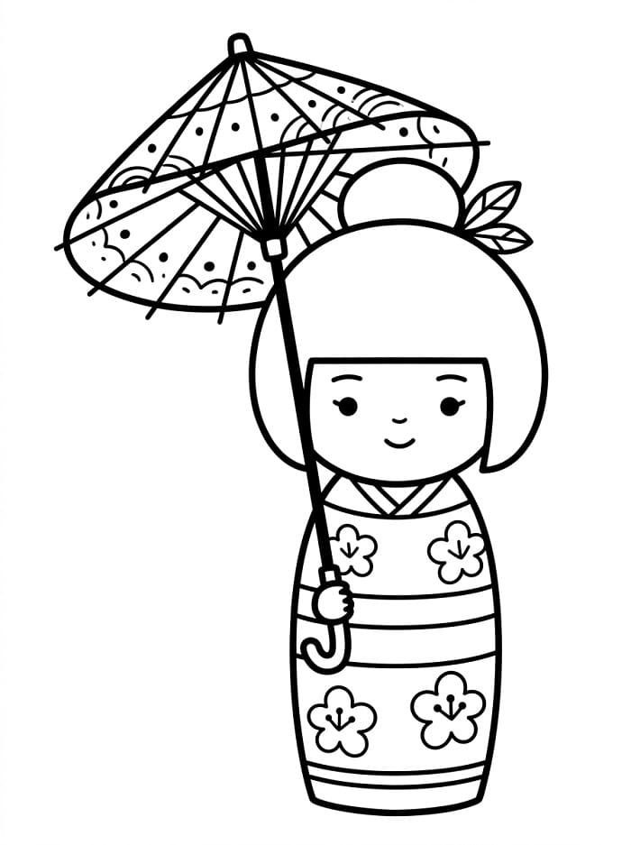 Búp Bê Kokeshi Cầm Ô