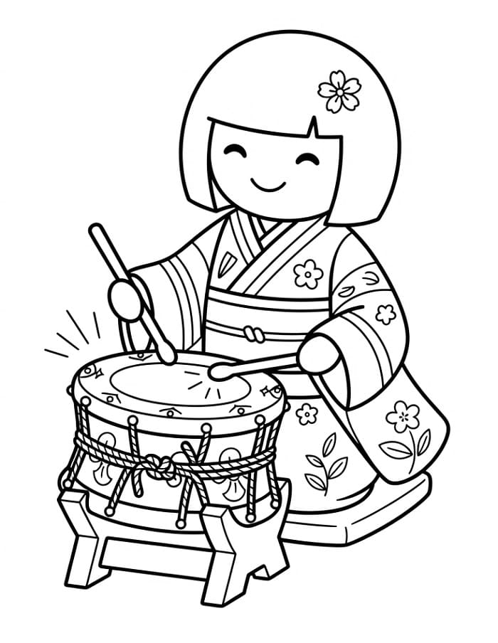 Búp Bê Kokeshi Đánh Trống