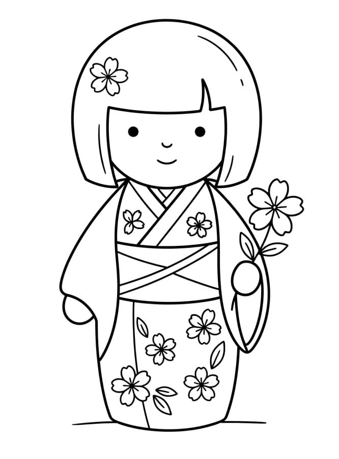 Búp Bê Kokeshi Và Bông Hoa