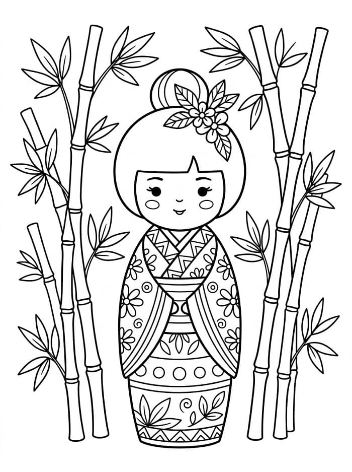 Búp Bê Kokeshi Và Cây Tre