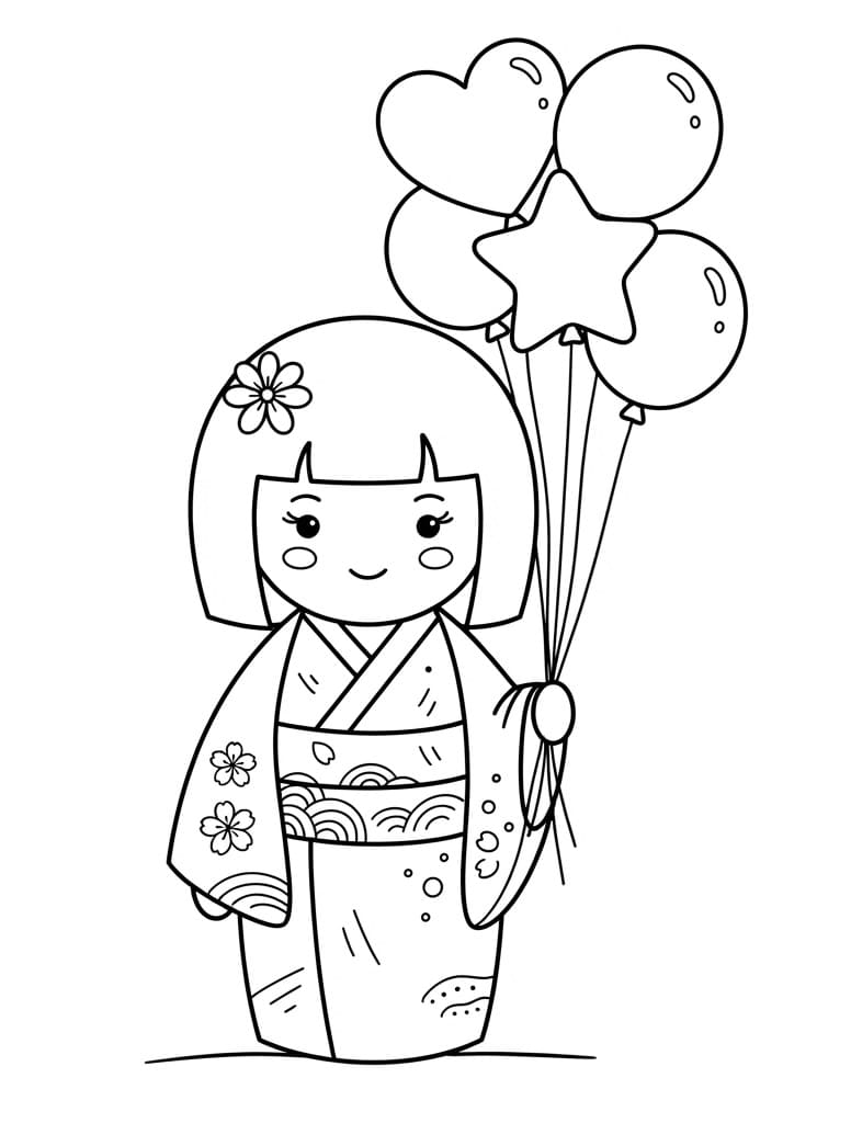 Búp Bê Kokeshi Với Bóng Bay