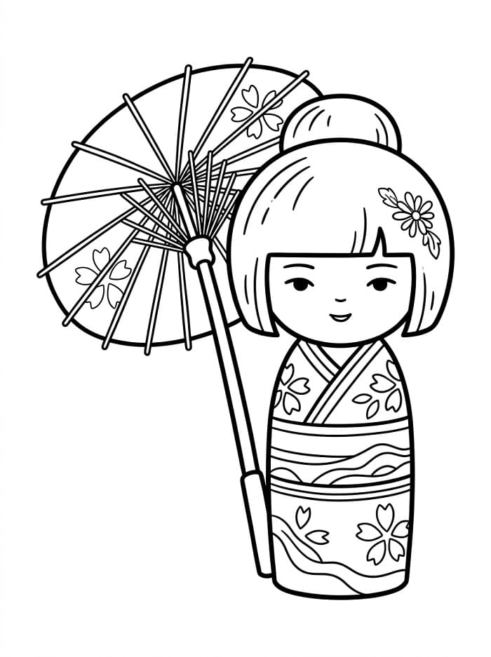 Búp Bê Kokeshi Với Cái Ô