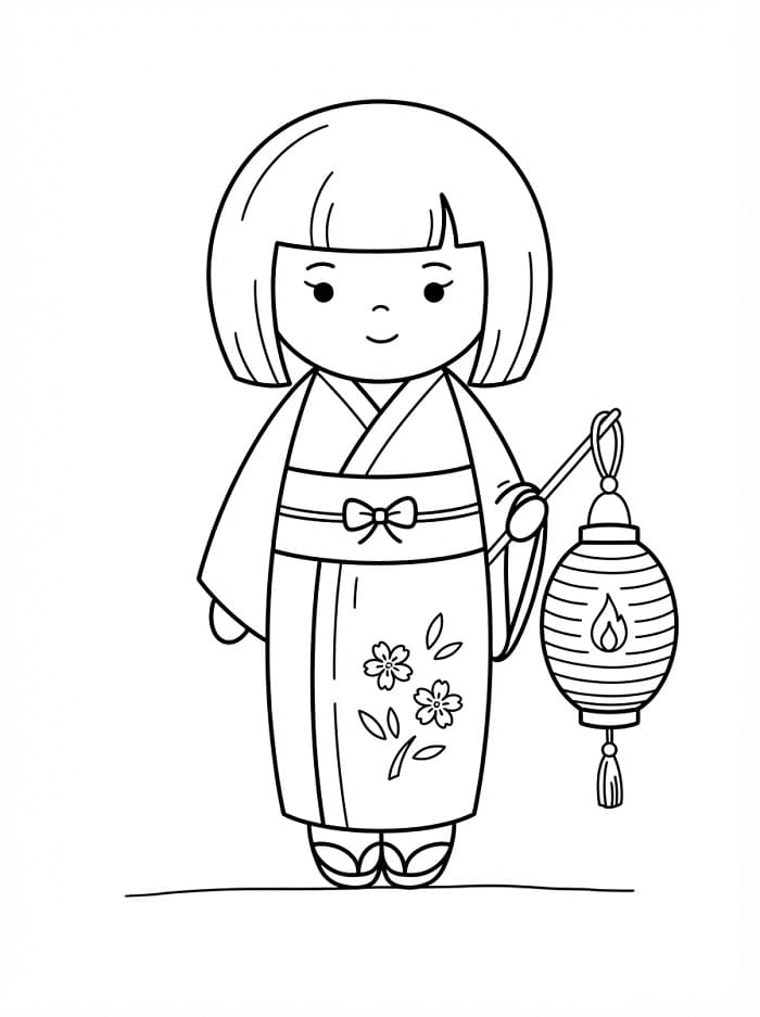 Búp Bê Kokeshi Với Đèn Lồng