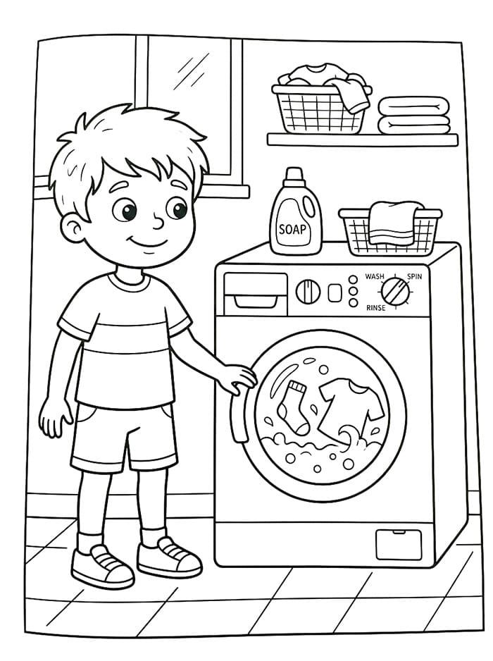 Cậu Bé Giặt Đồ Trong Máy Giặt