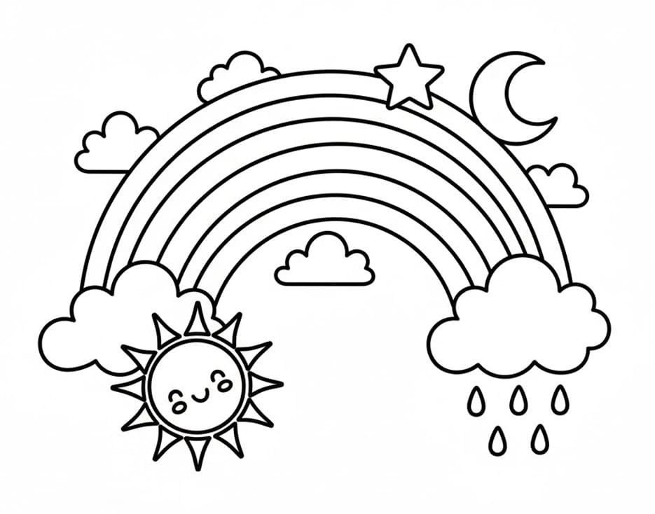 Tranh Tô Màu Cầu Vồng Mặt Trời Và Trăng