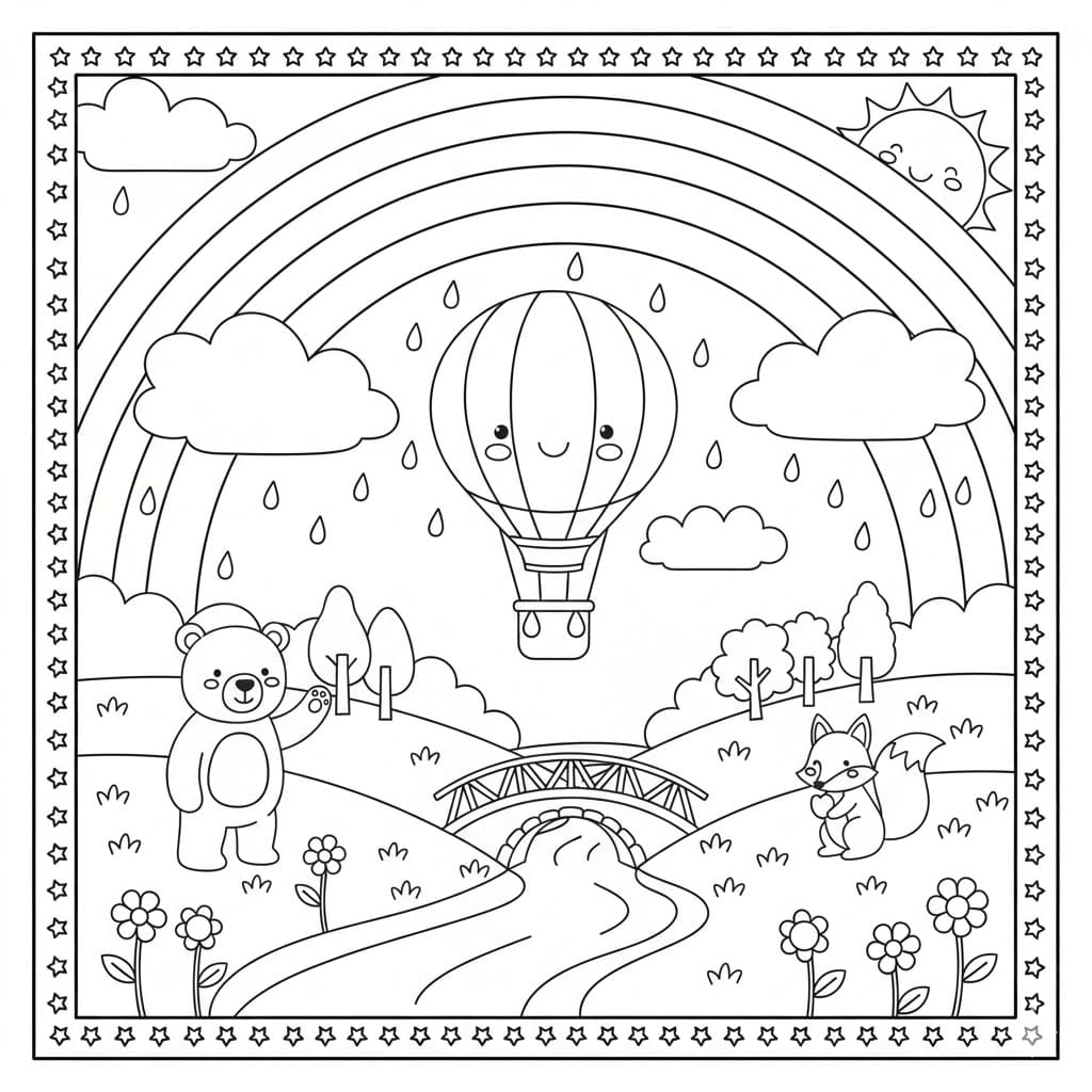 Tranh Tô Màu Cầu Vồng Trên Dòng Sông