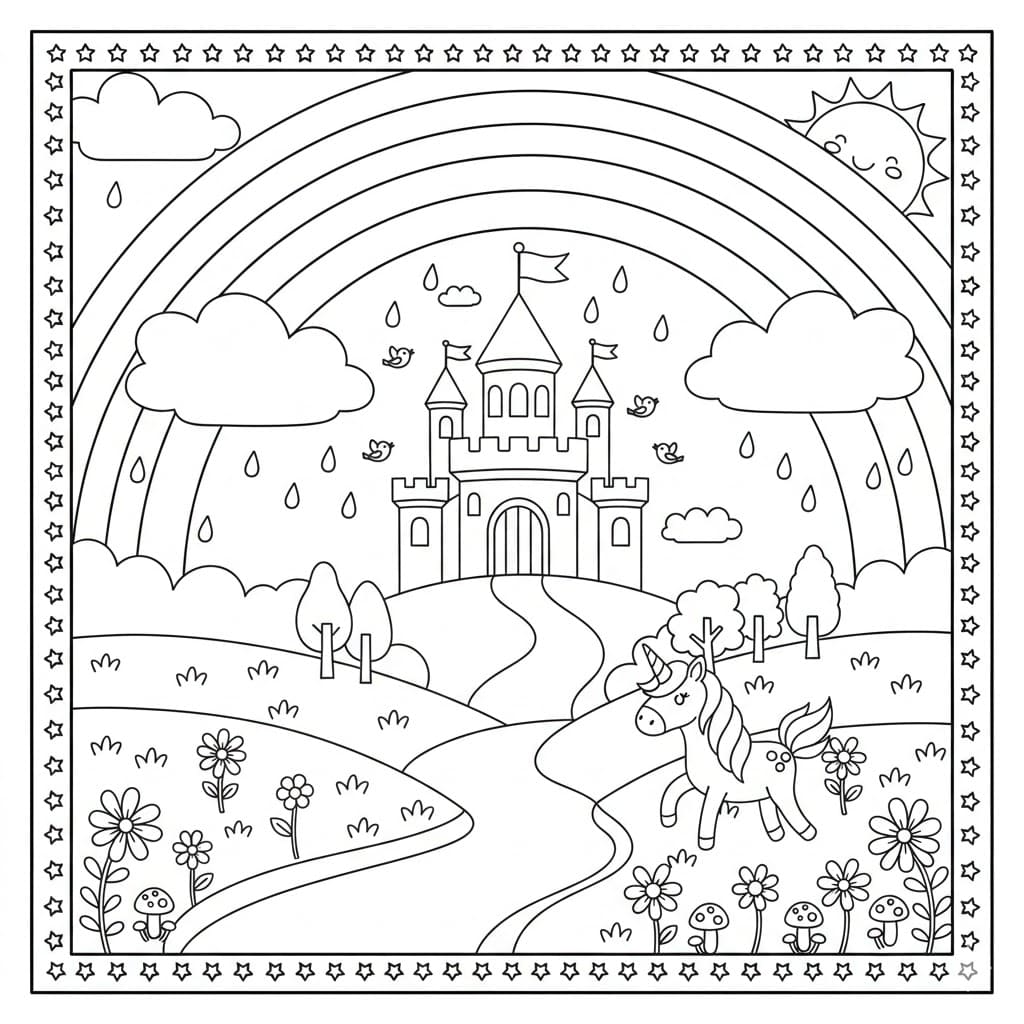 Tranh Tô Màu Cầu Vồng Và Lâu Đài