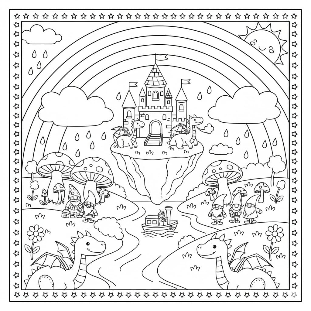 Tranh Tô Màu Cầu Vồng Và Thác Nước