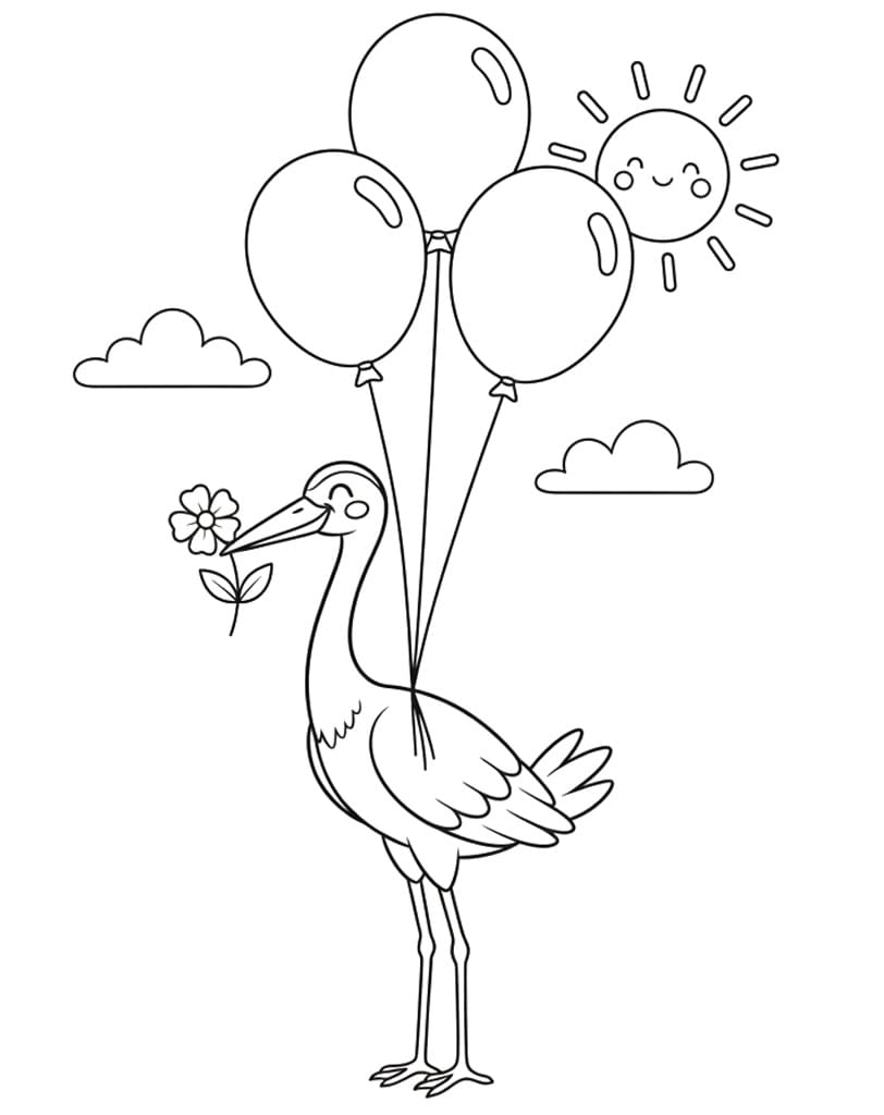 Tô màu Chim Hạc Với Bóng Bay Chim Hạc Với Bóng Bay