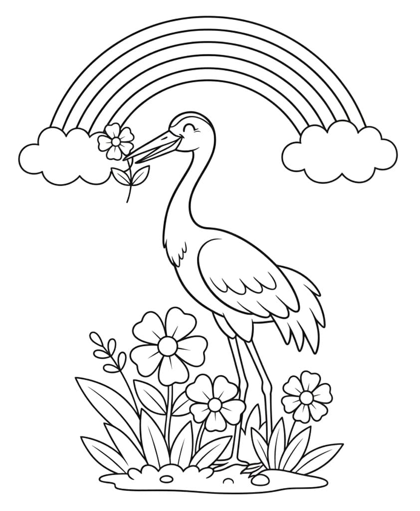 Tô màu Chim Hạc Với Cầu Vồng Chim Hạc Với Cầu Vồng