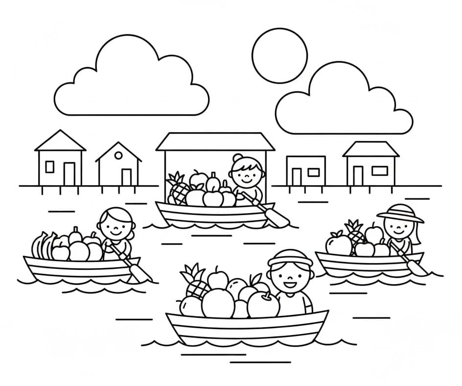 Tô màu Chợ Nổi Đơn Giản Chợ Nổi Đơn Giản