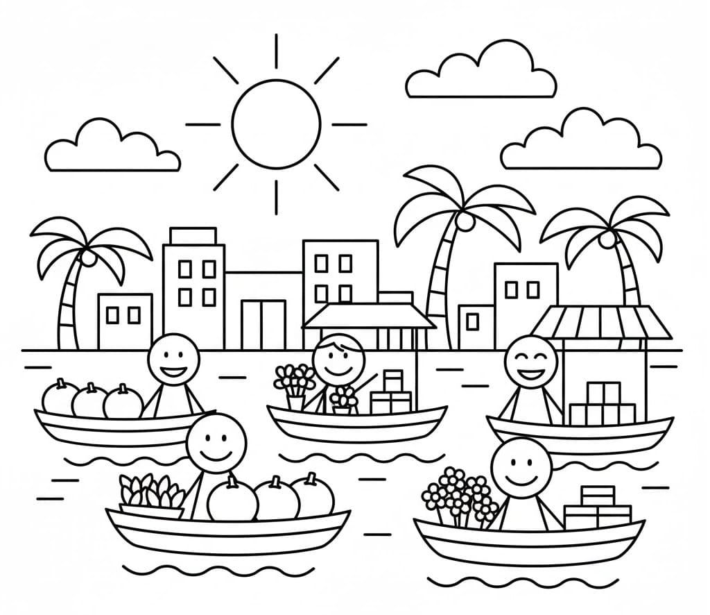 Tô màu Chợ Nổi Miền Sông Nước Chợ Nổi Miền Sông Nước