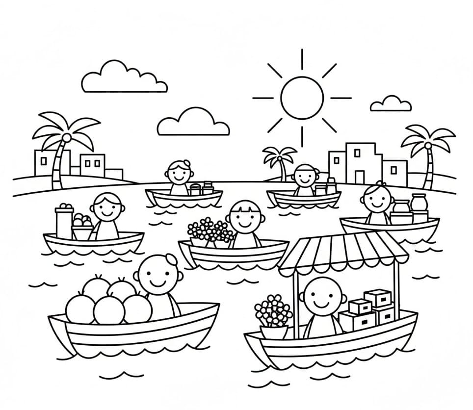 Tô màu Chợ Nổi Ở Miền Tây Chợ Nổi Ở Miền Tây