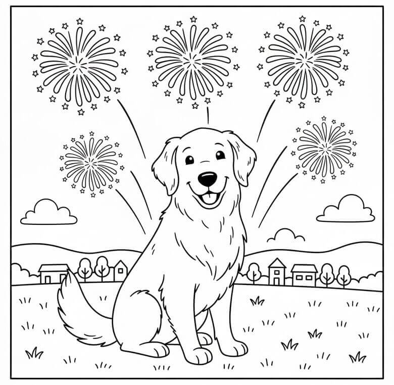 Chú Chó Với Pháo Hoa