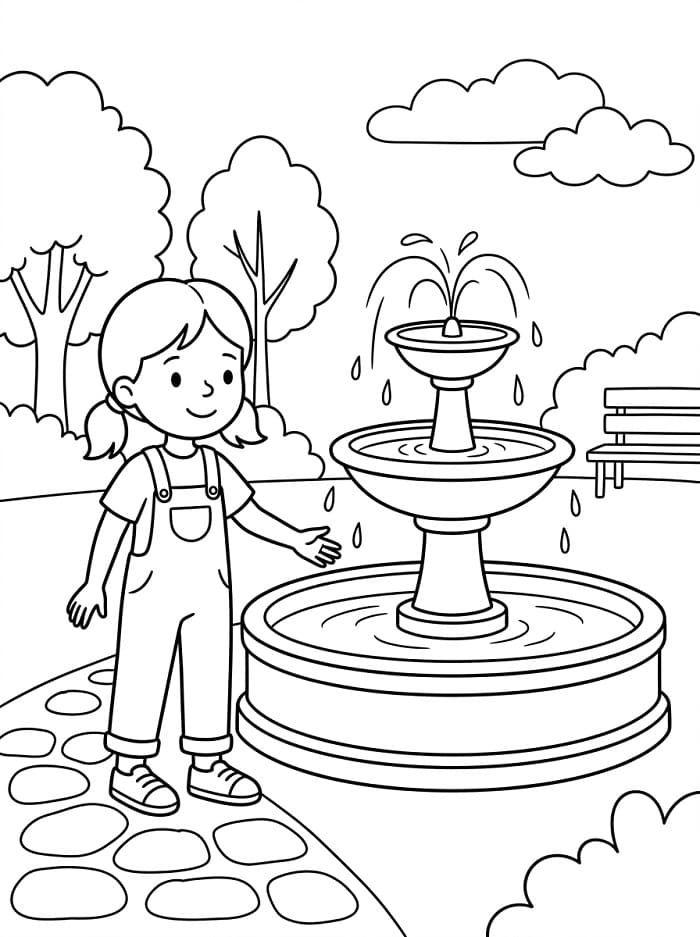 Cô Bé Và Đài Phun Nước Đẹp