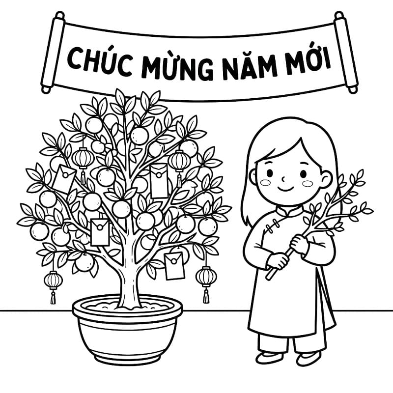 Cô Gái Và Cây Quất Ngày Tết