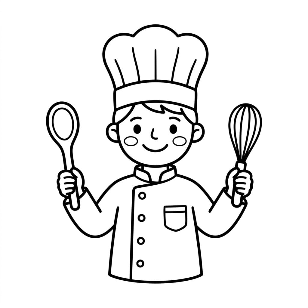 Đầu Bếp Cầm Dụng Cụ Đánh Trứng