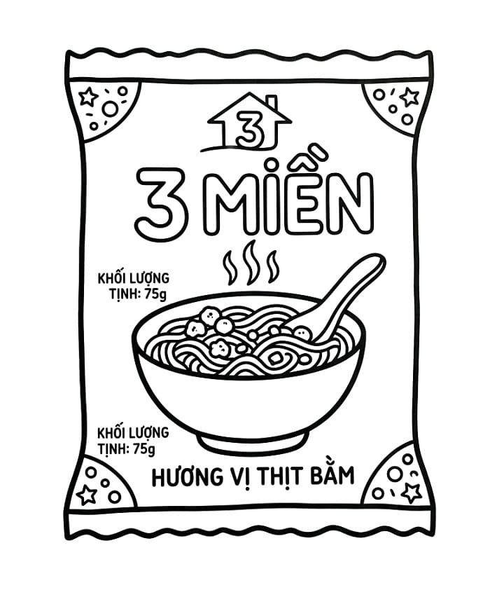 Tranh Tô Màu Gói Mì Tôm 3 Miền
