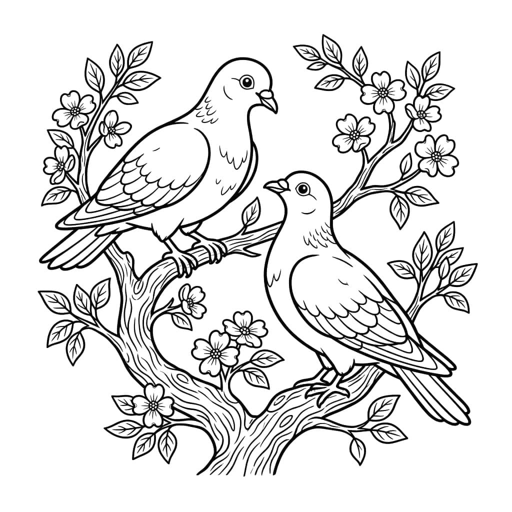 Hai Chim Bồ Câu Trên Cành