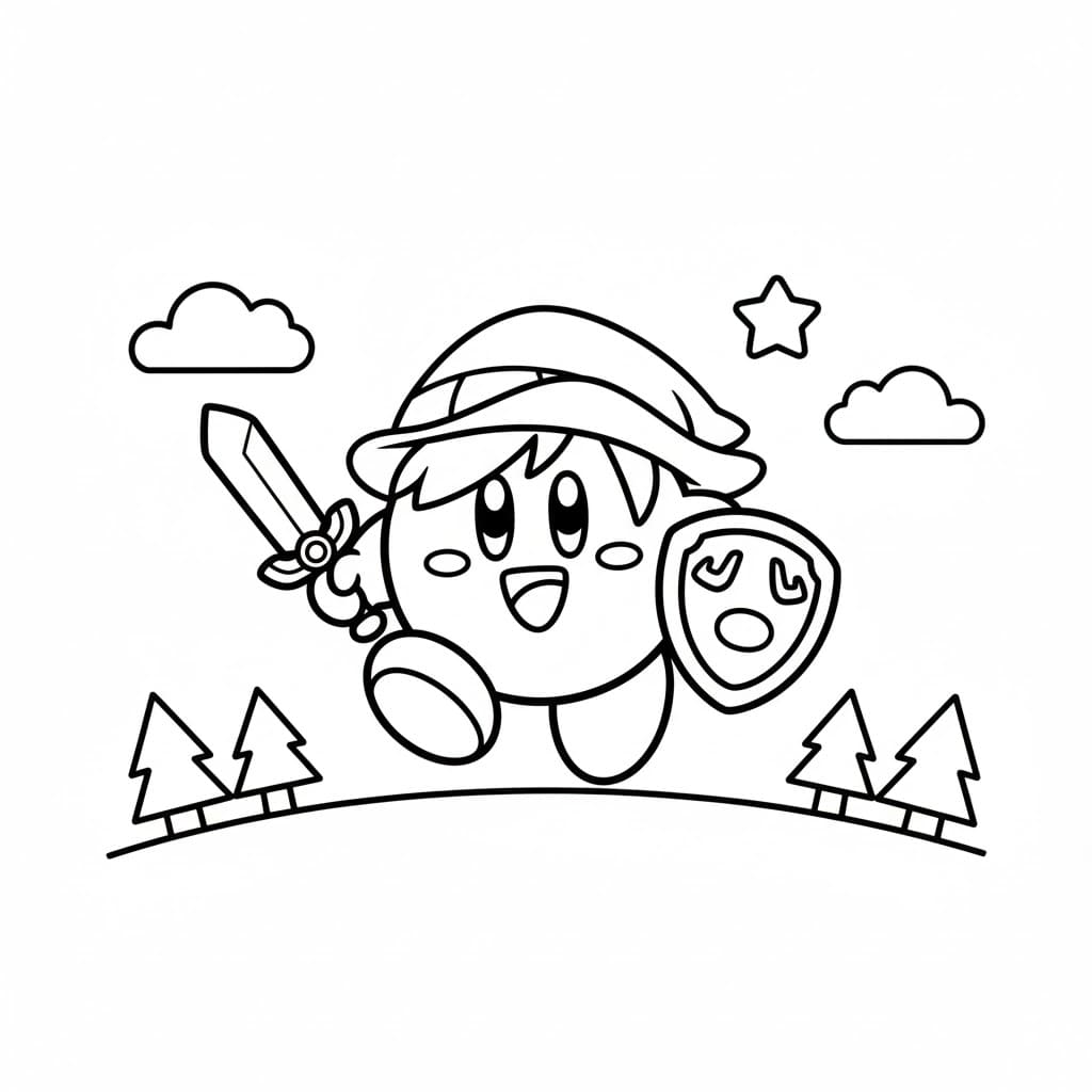 Kirby Cầm Kiếm Và Khiên