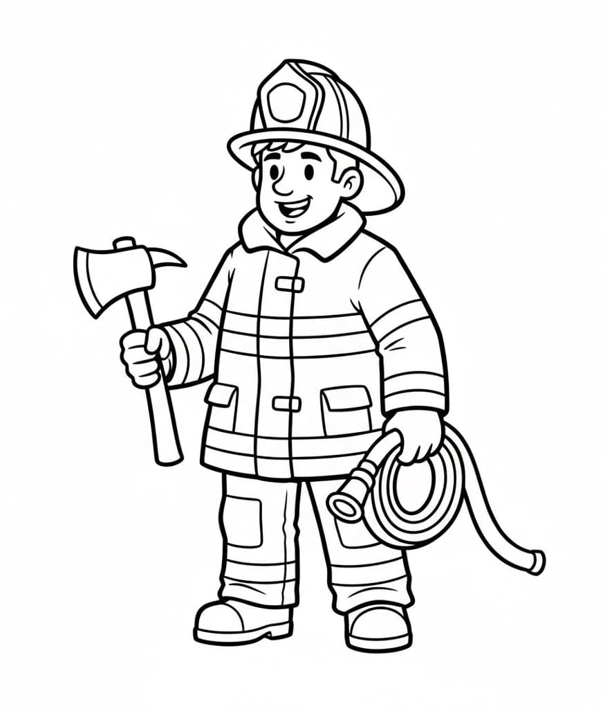 Lính Cứu Hỏa Cầm Rìu Và Cuộn Dây