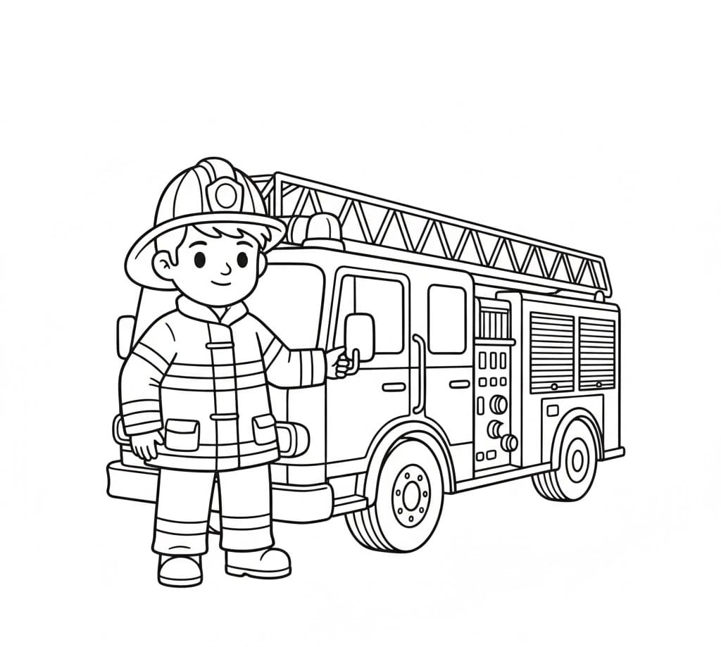 Lính Cứu Hỏa Đứng Trước Xe Thang