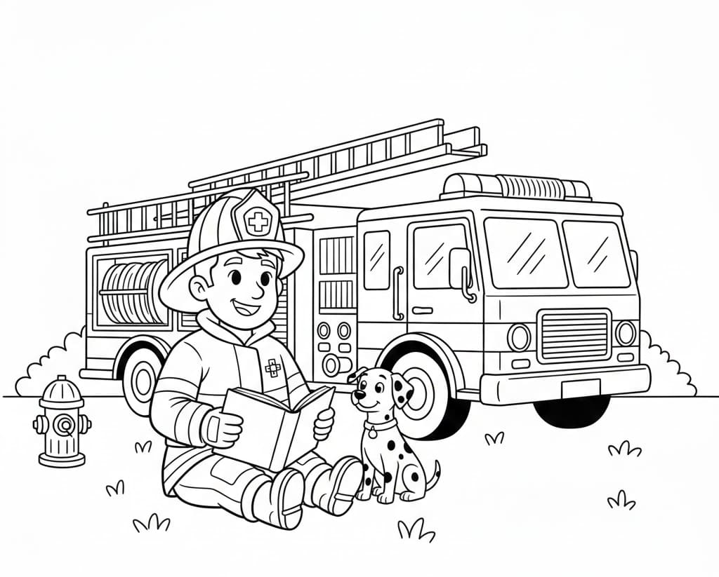 Lính Cứu Hỏa Nghỉ Ngơi Bên Xe Cứu Hỏa