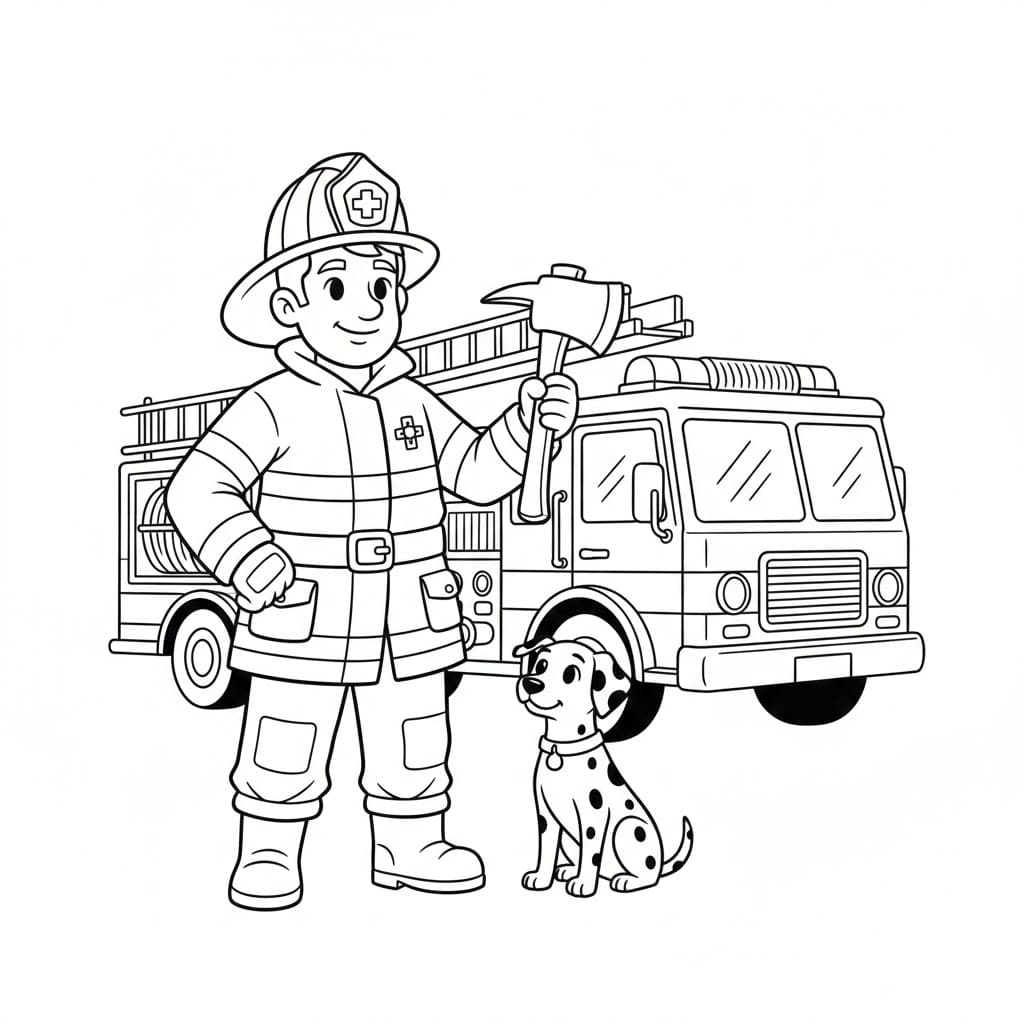 Lính Cứu Hỏa Trước Xe Cứu Hỏa