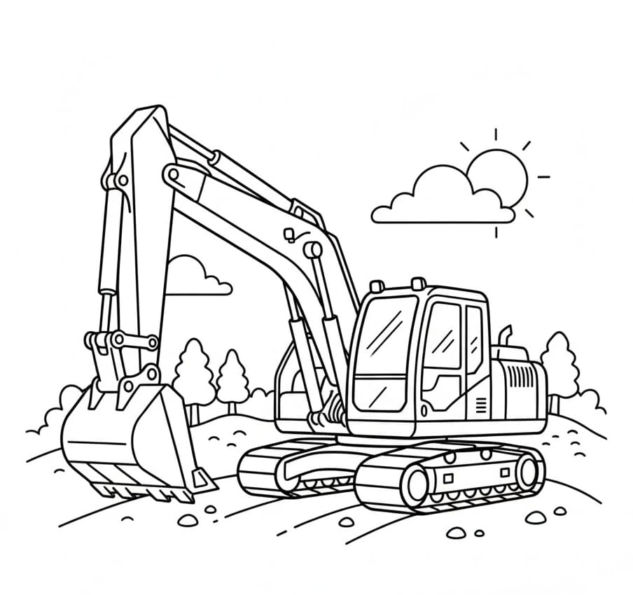 Máy Xúc Làm Việc Giữa Thiên Nhiên