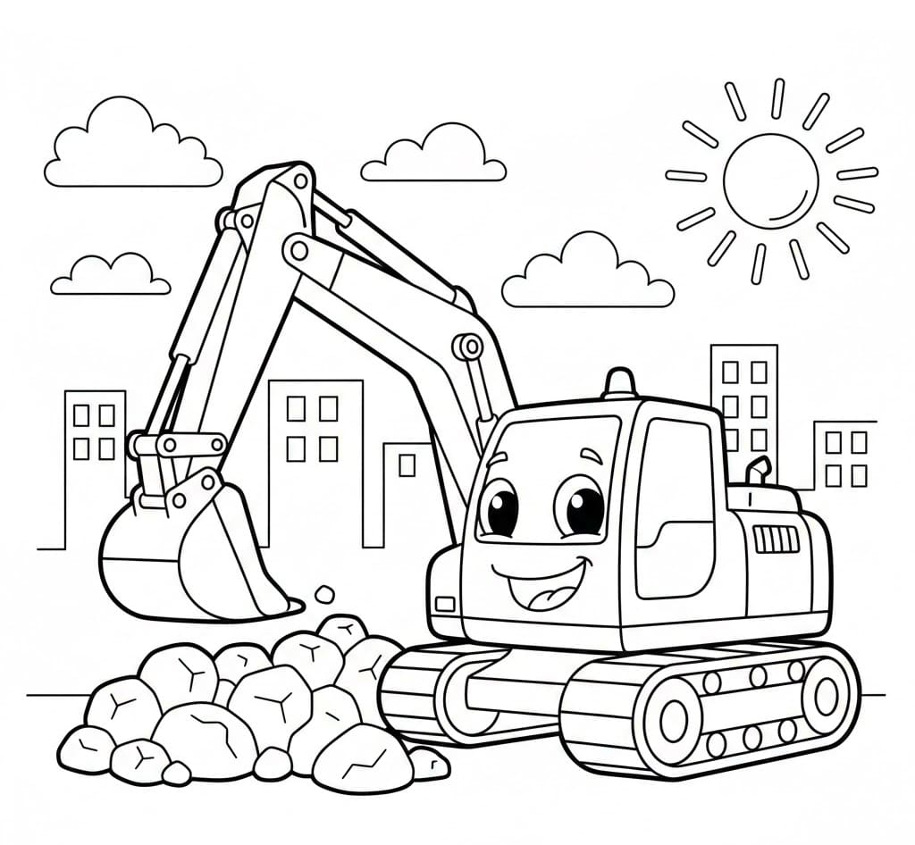 Máy Xúc Vui Vẻ Ngoài Công Trường