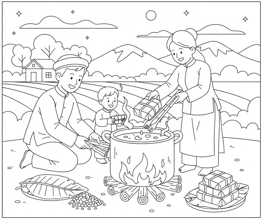 Nấu Bánh Chưng Tết Nguyên Đán