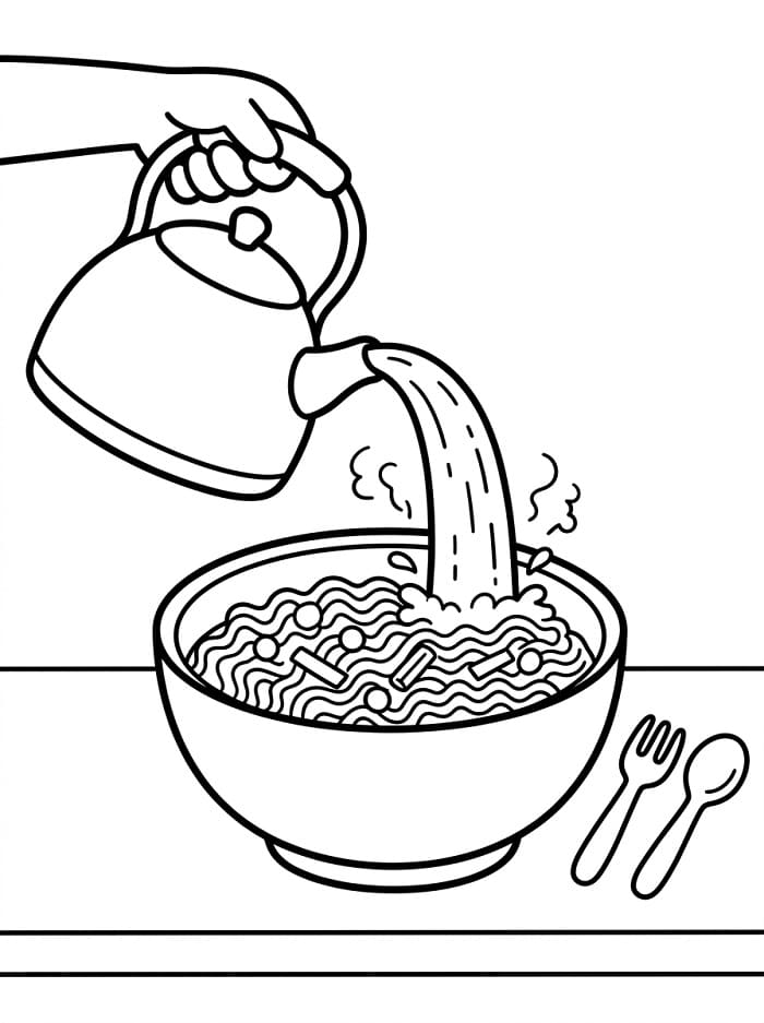 Pha Mì Tôm Với Nước Sôi