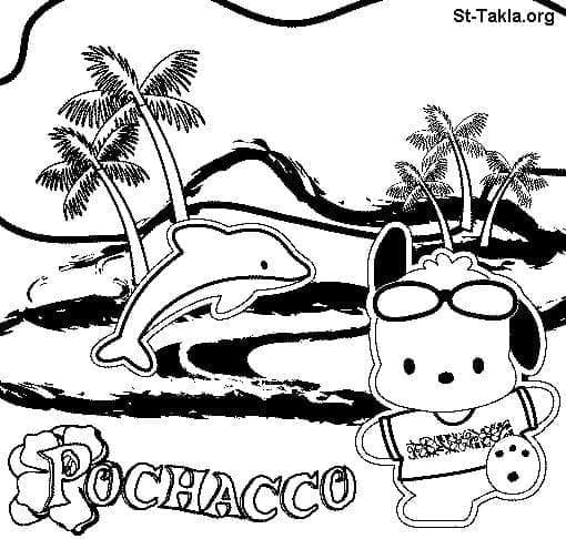 Tô màu Pochacco Trên Bãi Biển Pochacco Trên Bãi Biển