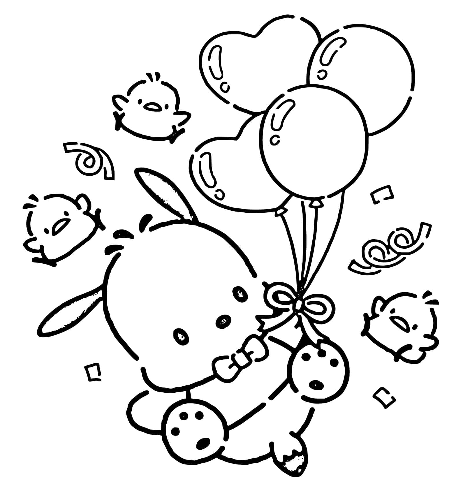 Tô màu Pochacco Với Bóng Bay Pochacco Với Bóng Bay