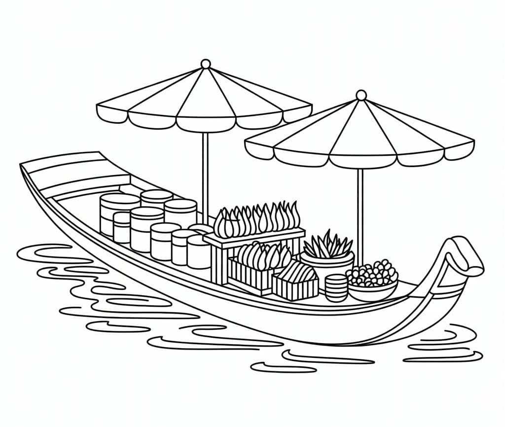 Tô màu Thuyền Ở Chợ Nổi Thuyền Ở Chợ Nổi