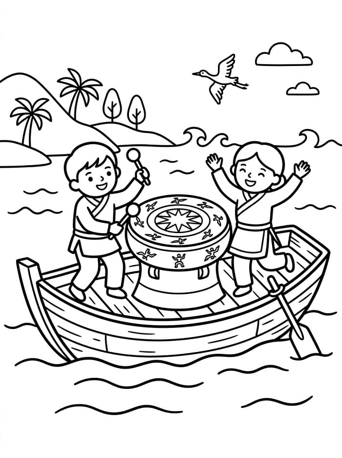 Trống Đồng Đông Sơn Trên Thuyền Gỗ