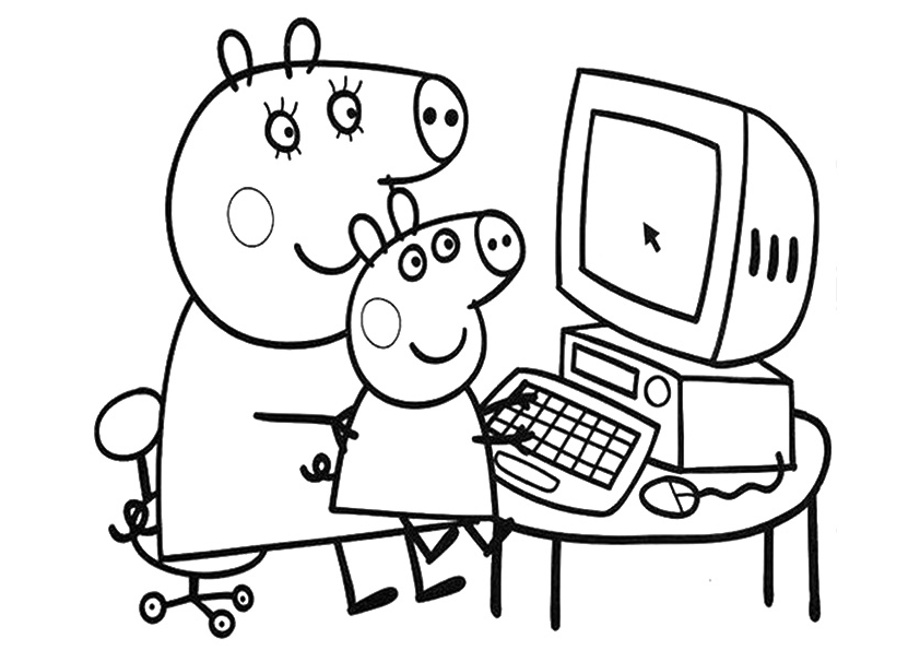 mẹ mummy dạy peppa dùng máy tính