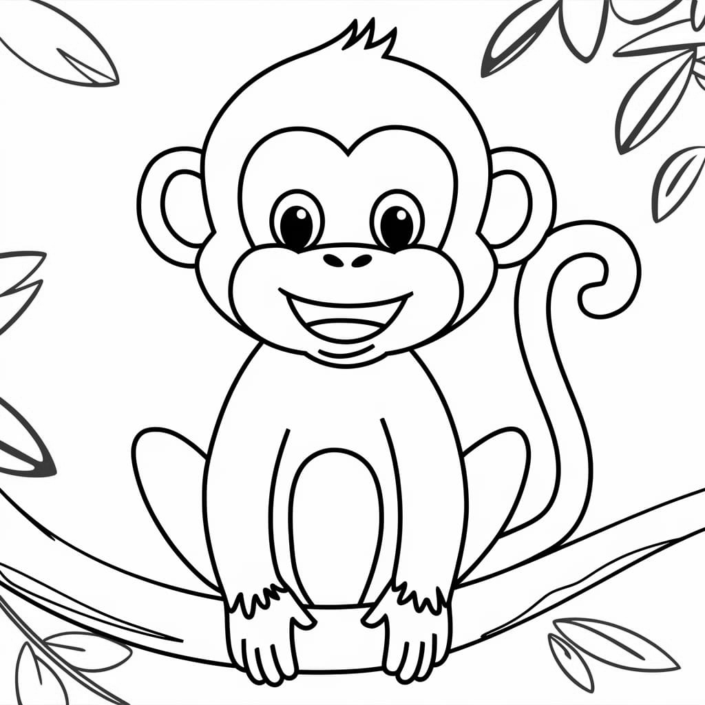 Tô màu Con Khỉ Nhỏ Ngồi Trên Cành Cây - Trang Tô Màu Cho Bé